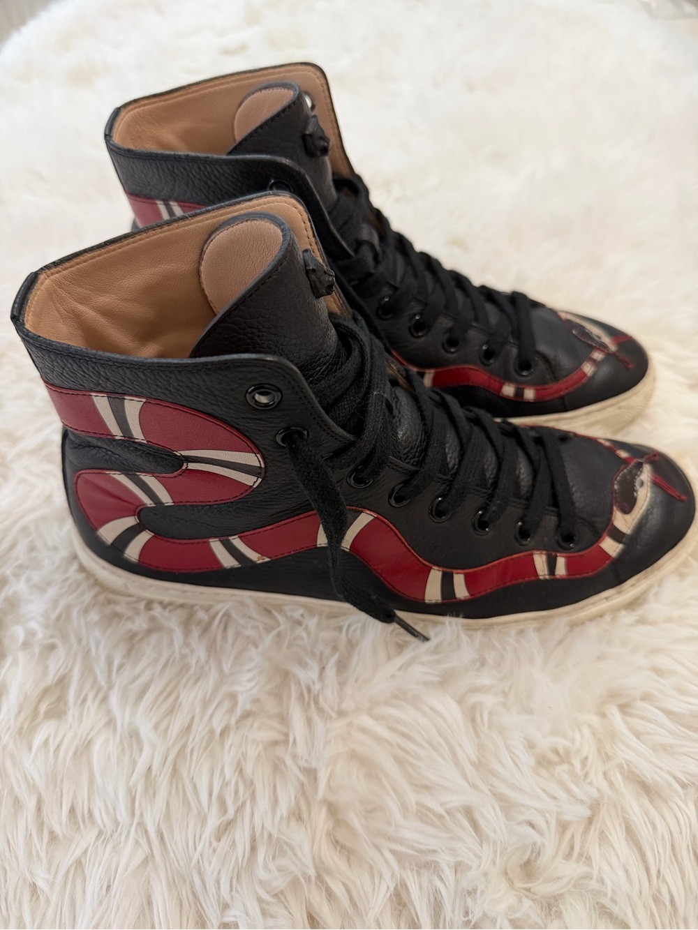 Gucci Major Kingsnake Leather High-Top Sneakers - Black Leather - Size 37 US 7